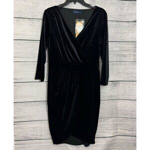 NWT InsNova Black Velvet V Neck Dress Size L